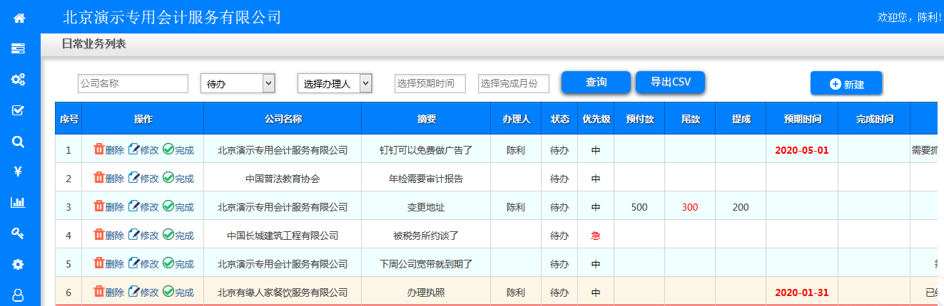 日常业务（工商注册管理功能）
